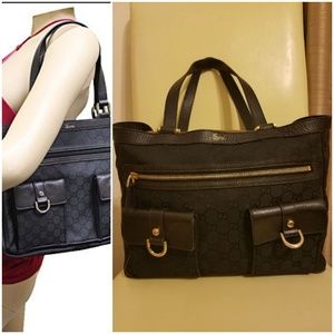 Authentic Gucci Black Signature Abbey Pocket Tote